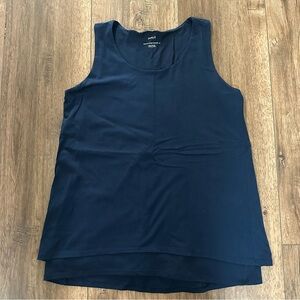 Pure Jill Women's Navy Blue Sleeveless Top, Tank, Overlay, Flowy, Flattering, S